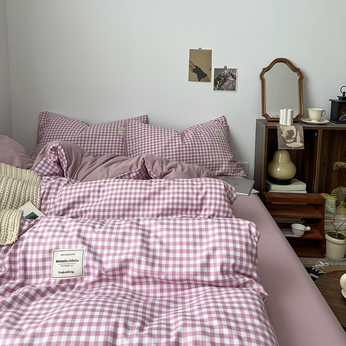 Dusty Purple Gingham Bedding Set