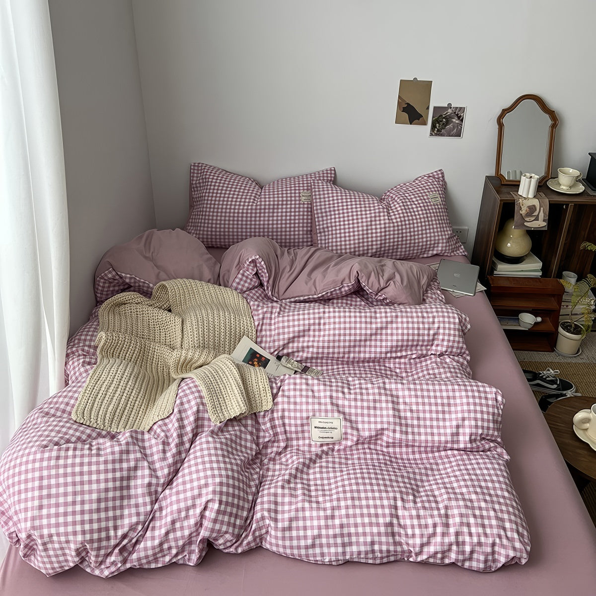 Dusty Purple Gingham Bedding Set