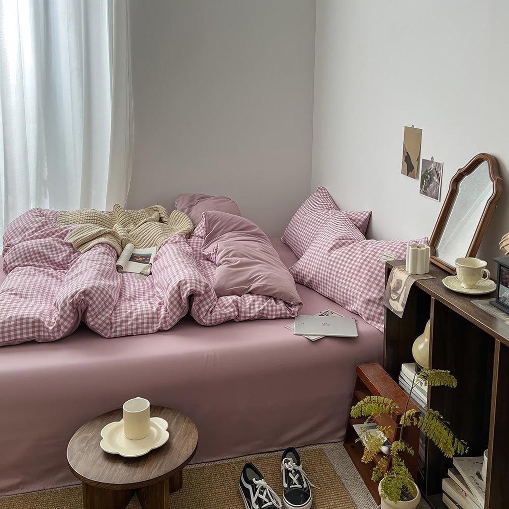 Dusty Purple Gingham Bedding Set