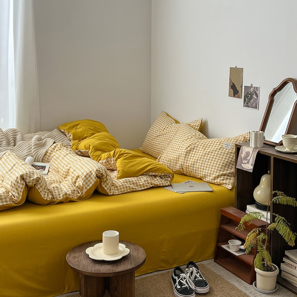 Golden Yellow Gingham Bedding Set