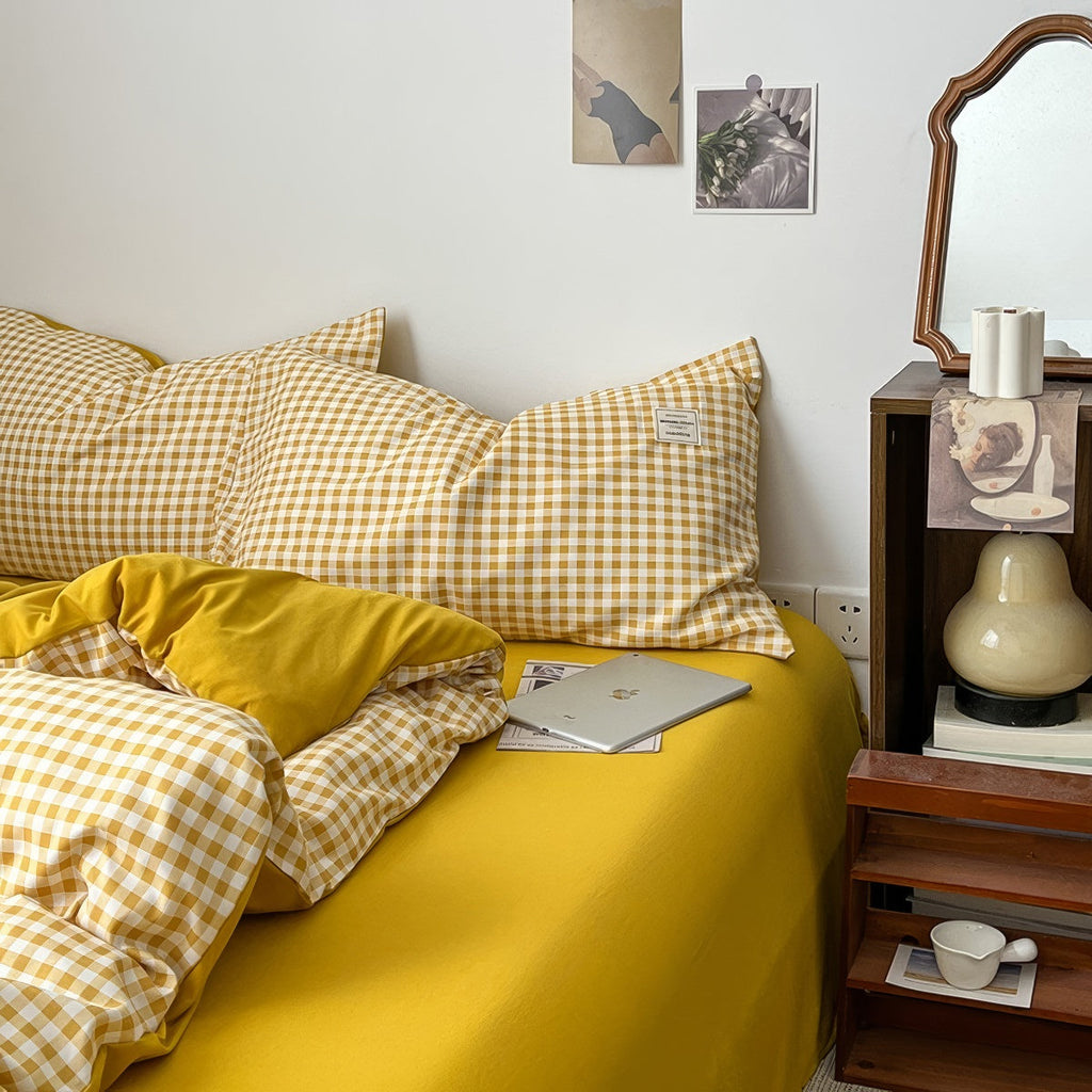 Golden Yellow Gingham Bedding Set