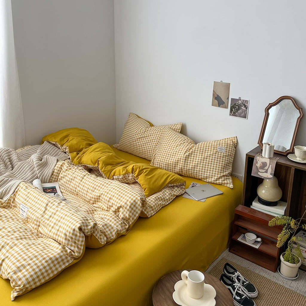 Golden Yellow Gingham Bedding Set