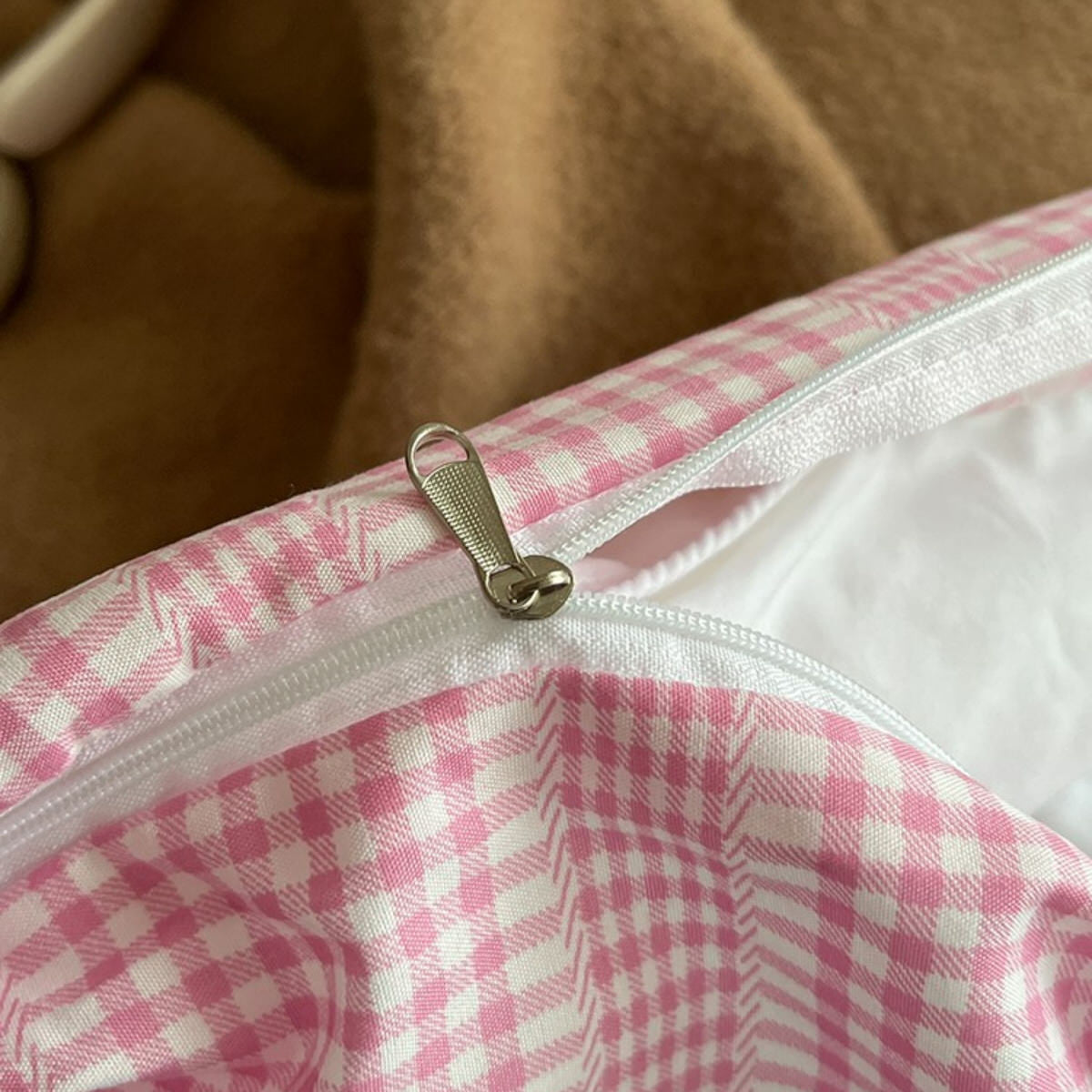 Pink Gingham Stripes Bedding Set