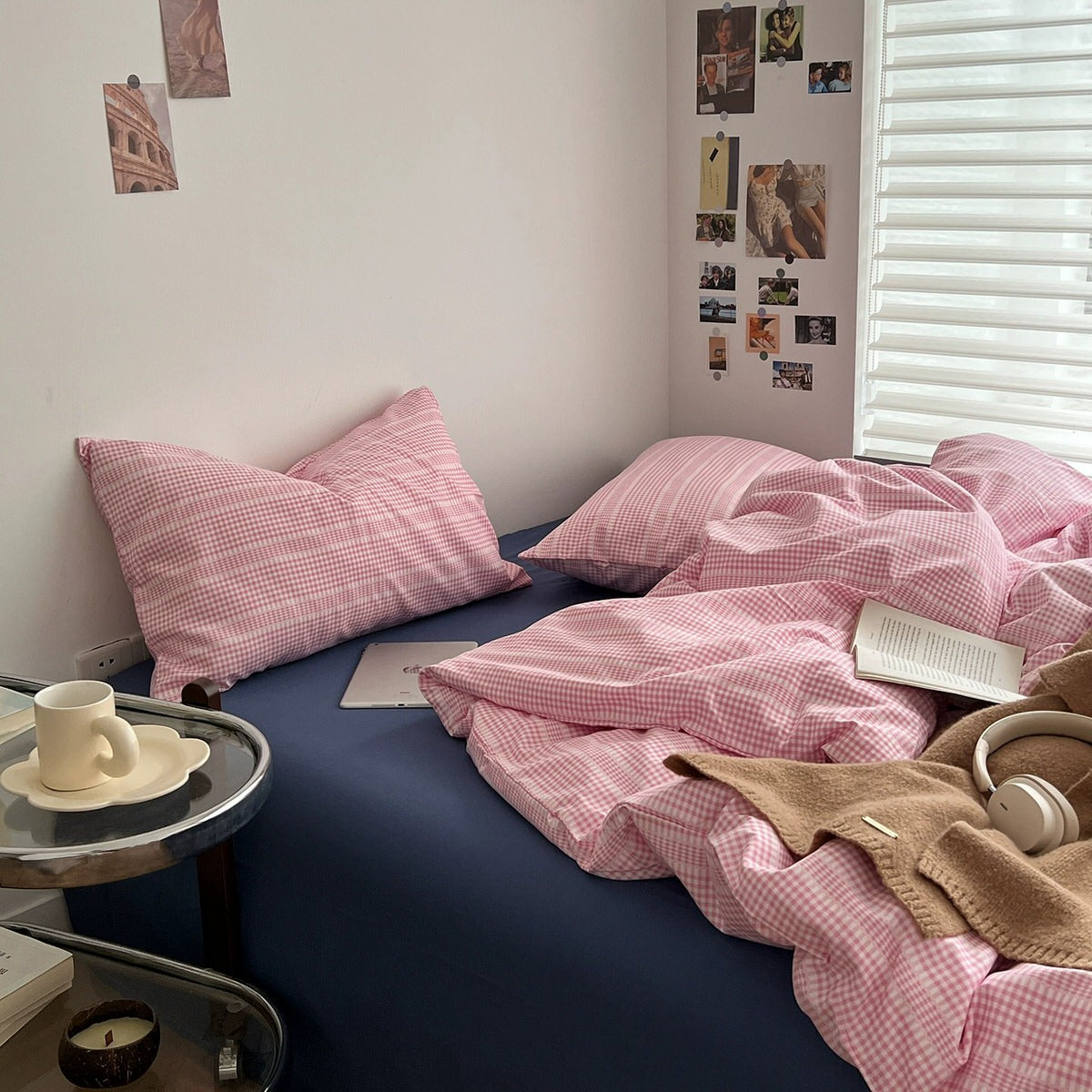 Pink Gingham Stripes Bedding Set