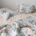 Vintage Sky Blue Cottage Roses Ruffle Summer Comforter Set